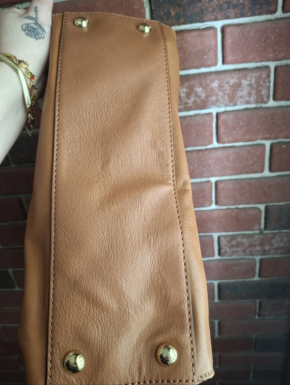 Classic Tan Michael Kors Satchel Handbag with Gold Hardware